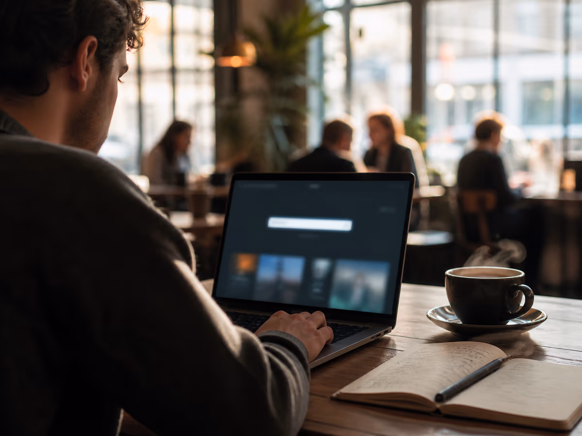 A user in a café examining Tordex onion sites on their laptop.